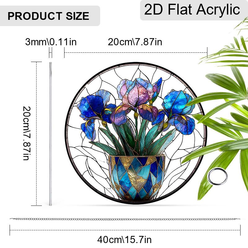Acrylic Iris Flower Suncatcher Stained Glass Effect Window Hanging Ornament Floral Gifts for Mom Grandma