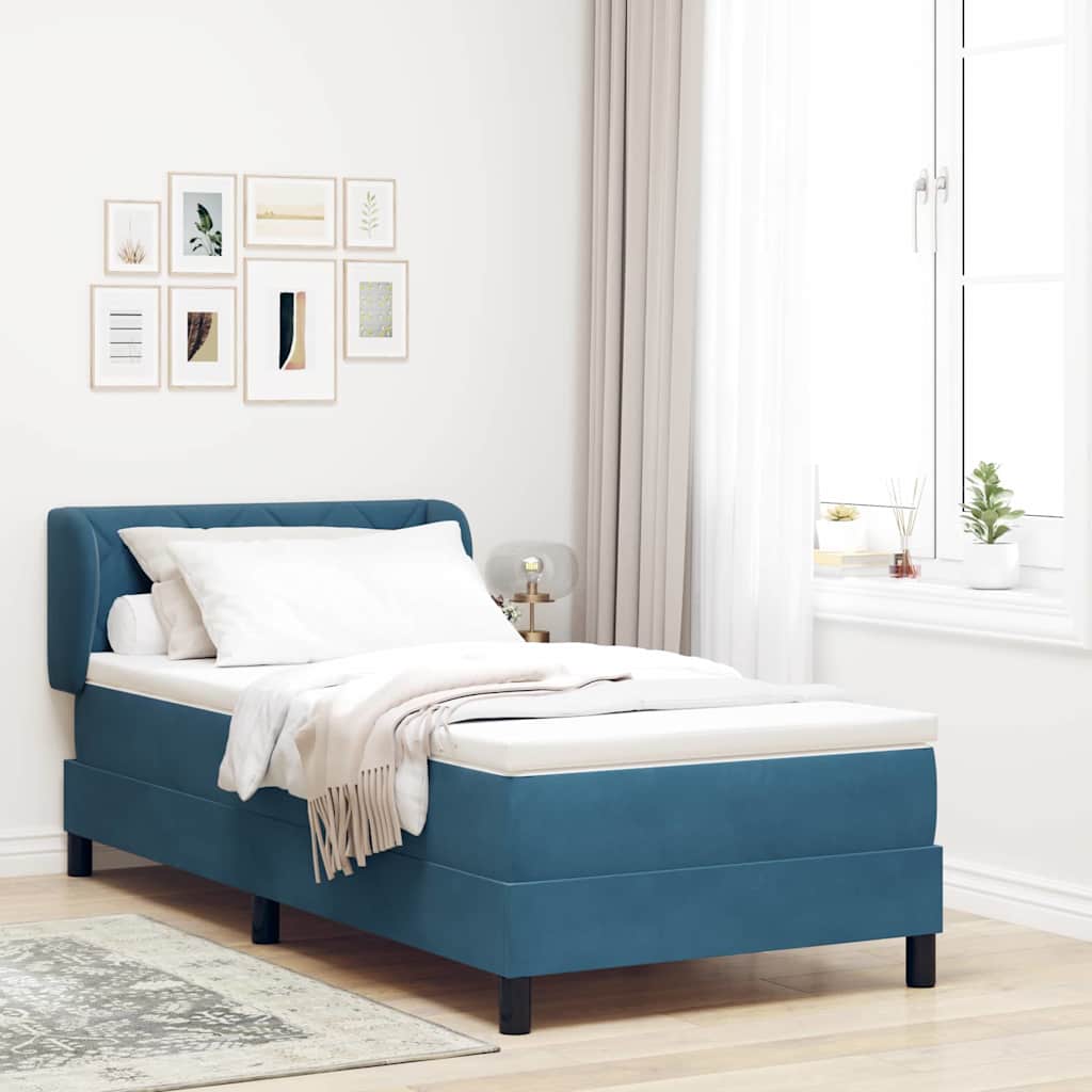 Box Spring Bed with Headboard Dark Blue 90 x 190 cm Velvet