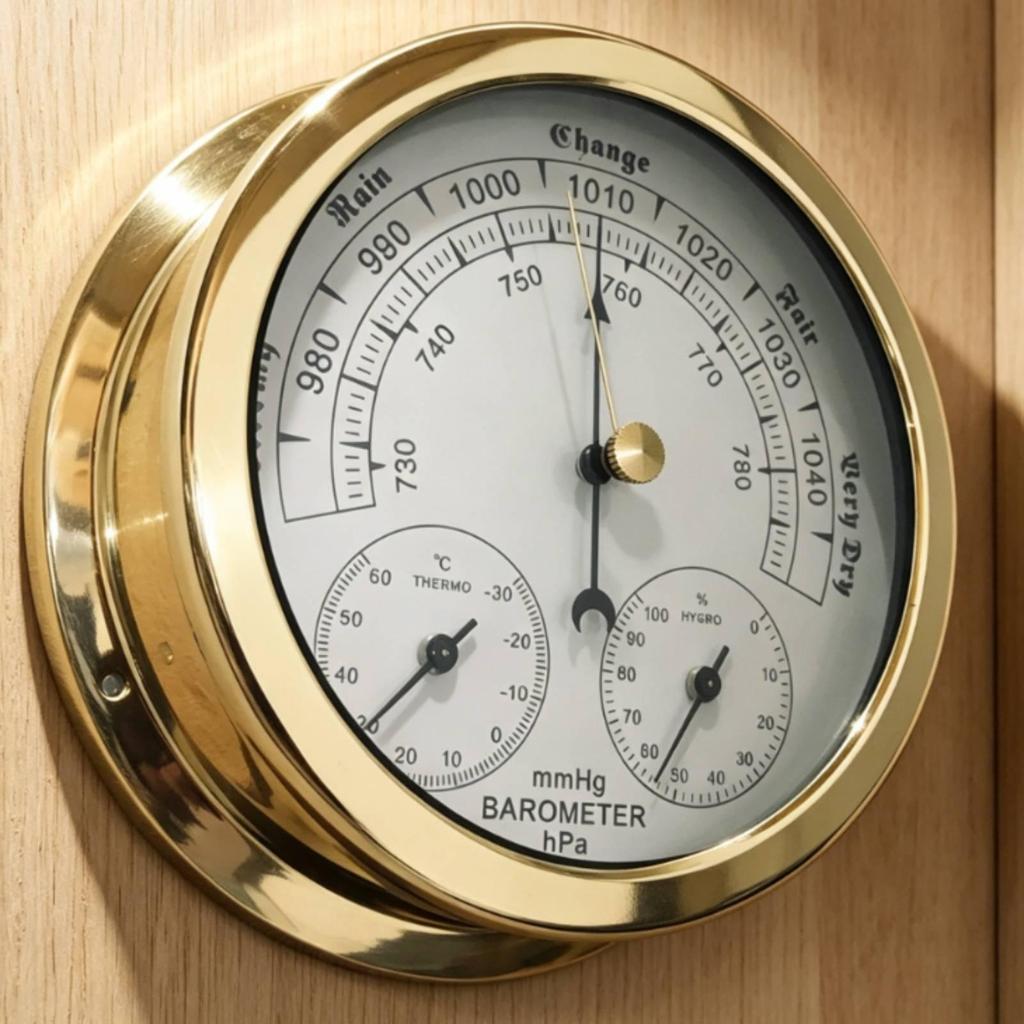 3 in 1 Meteorological Instrument Toned Dial Air Pressure Meter Polished Round Metal