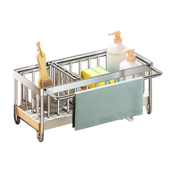 Küchenspülbecken Organizer Aufbewahrungsregal mit abnehmbarer Abtropfschale Leicht zugänglich Multifunktionales Handtuch