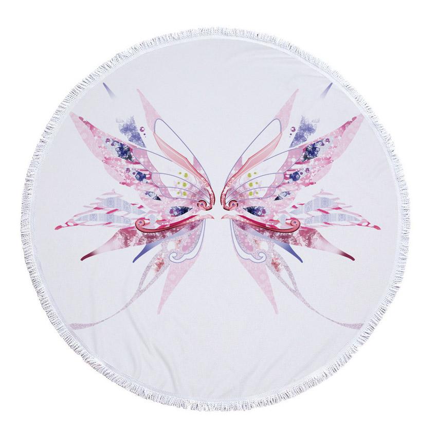 Летнее круглое пляжное полотенце из микрофибры с принтом крыльев Купидона — фото 13