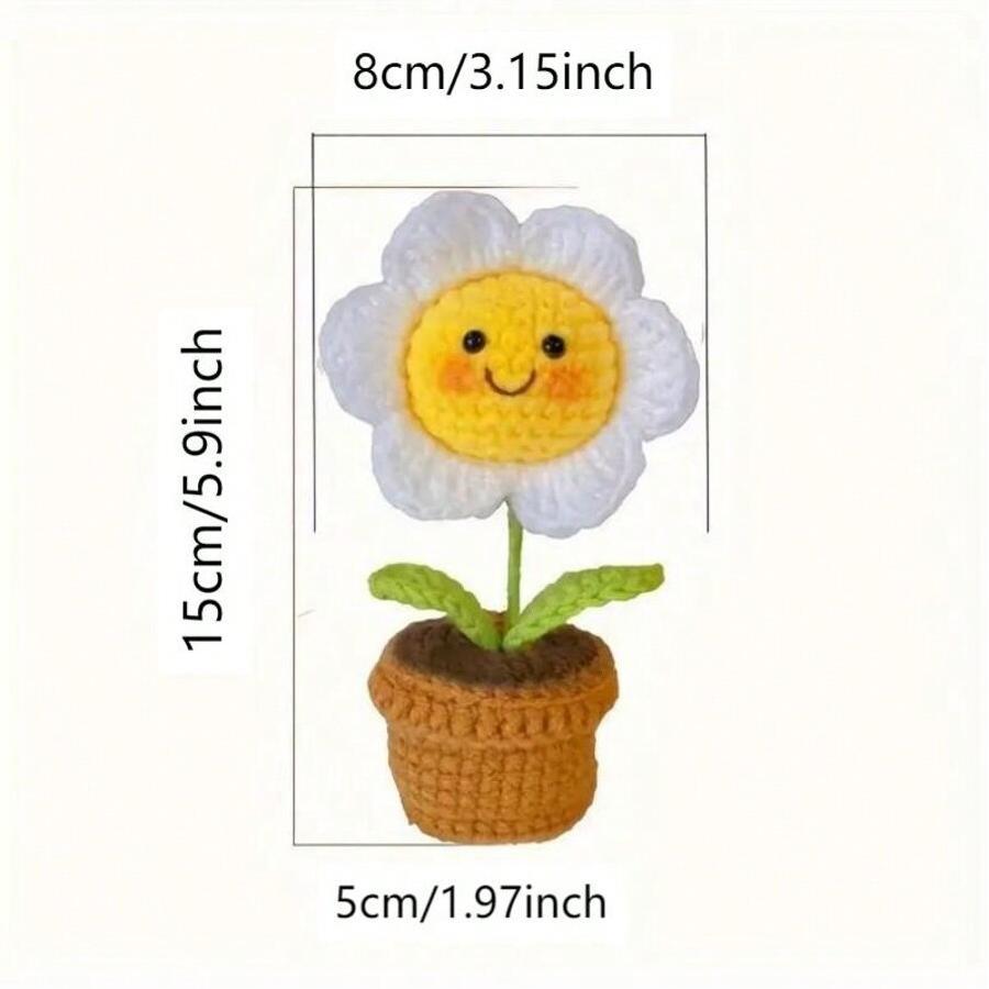 Cute Sunflower Pot Mini Handwoven Happy Sunflower Knitting Flower Desk Car Decoration Crochet Decor