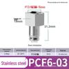 Zhuo Ji 304 Stainless Steel PCF8-02 Push-to-Connect Pneumatic Hose Quick Connector, High-Temperature Resistant, Internal Thread Straight Fitting