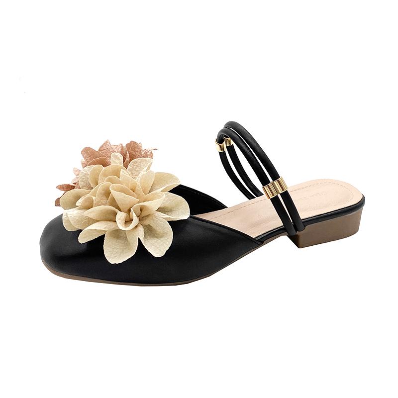 Fashion Slippers Women 2025 New Flowers Luxury Slideshow Soft Designer Summer Low Heel Beach Floral Women's Shoes Zapatos De Mujer