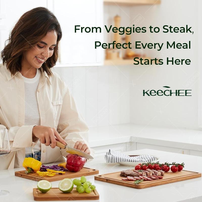 3PCS Bamboo Cutting Board Durable Wood Cutting Boards for Kitchen Chopping Board Solid Wood Non-slip Cut Vegetable Fruit Board