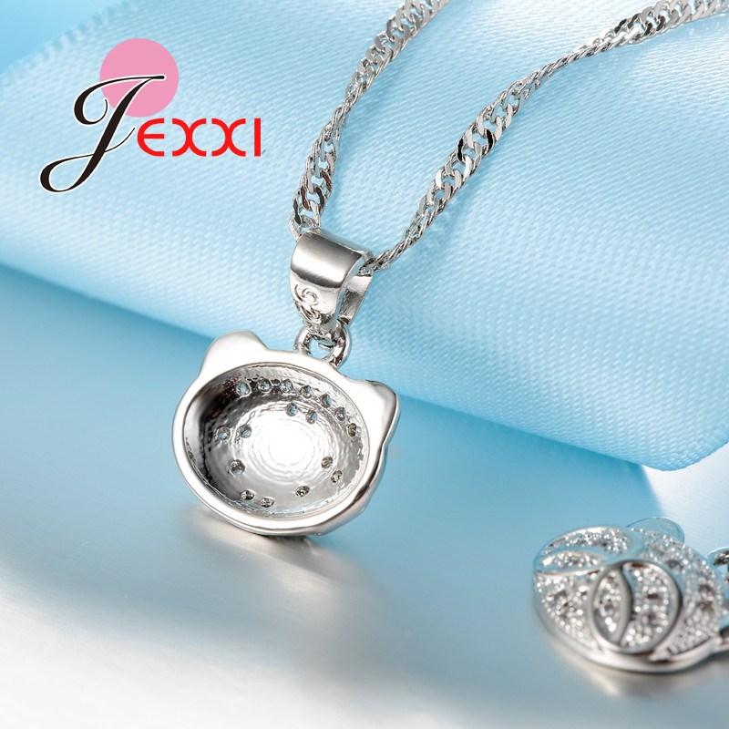 Factory Price Cartoon Bear Head Jewelry Set For Girls Gift 925 Sterling Silver Color CZ Crystal Bridal Jewellery Sets For Women