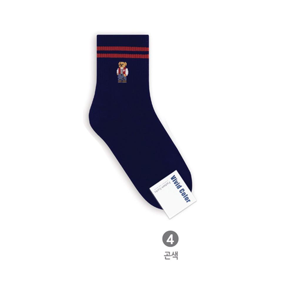 VividColor Korean Women's Sporty Bear Cotton Mid-Calf Socks - Spring/Summer Casual Academy Style