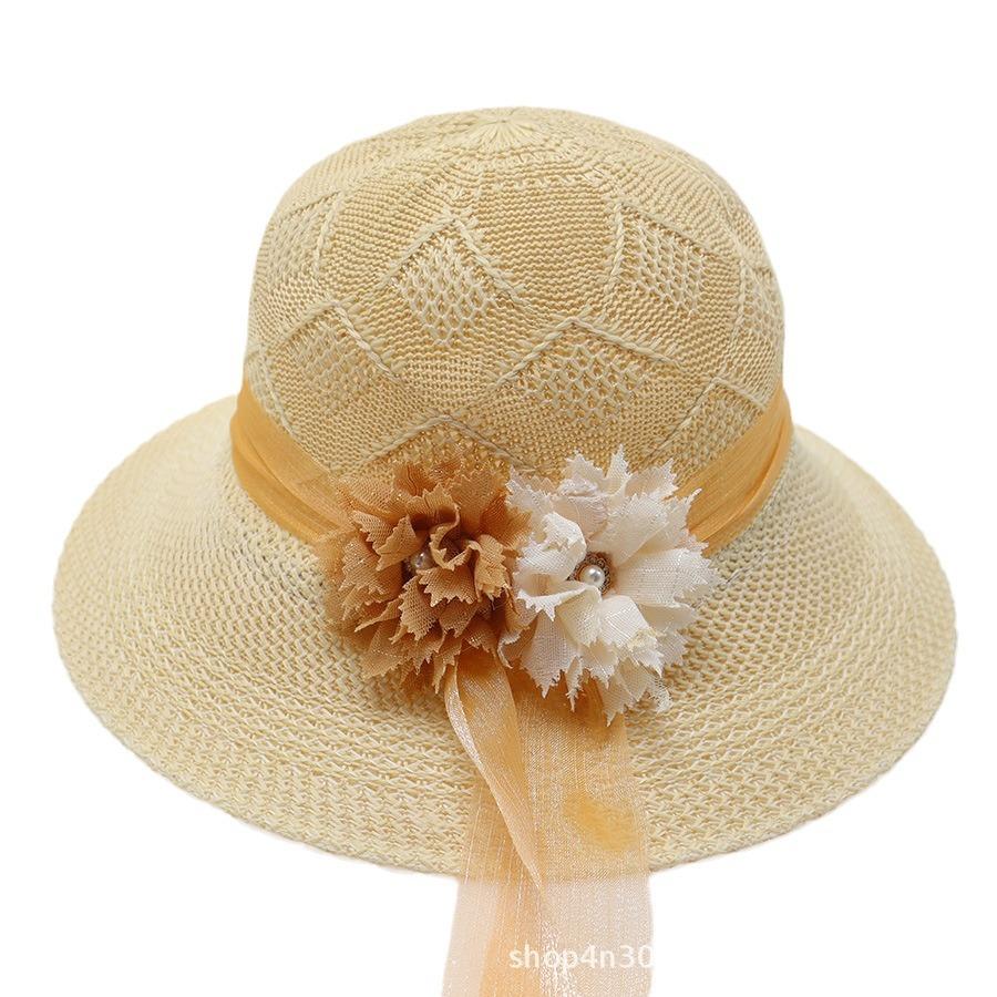 Summer straw hat big brim fashionable flower sweet seaside vacation beach breathable sun protection sun hat women's