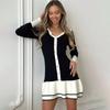 Spring Knitted Dress Women Elegant Ladies V-Neck Long Sleeve Bandage Bodycon Mini Dresses 2026 New Ruffles Party Vestidos