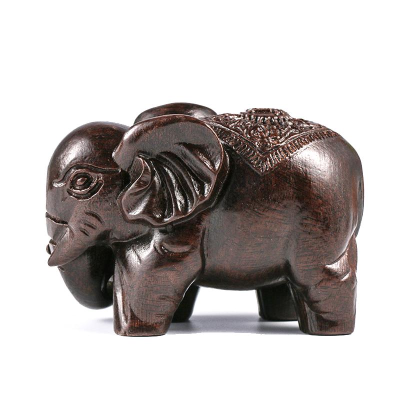 Luxury Elephant Figurine Wooden Ornaments Crafts Retro Home Feng Shui Desktop Decoration Natural Carved Elephant Statue