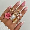 2026 Trendy Enamel Pink Flower Rings Set Twisted Chunky Metal Baroque Pearl Rings for Women Girls Aesthetic Y2K Accessories
