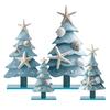 4Pcs/Set Blue Coastal Christmas Tree Ornaments Wooden Ocean-Themed Table Centerpieces Xmas Party Figure Home Decor