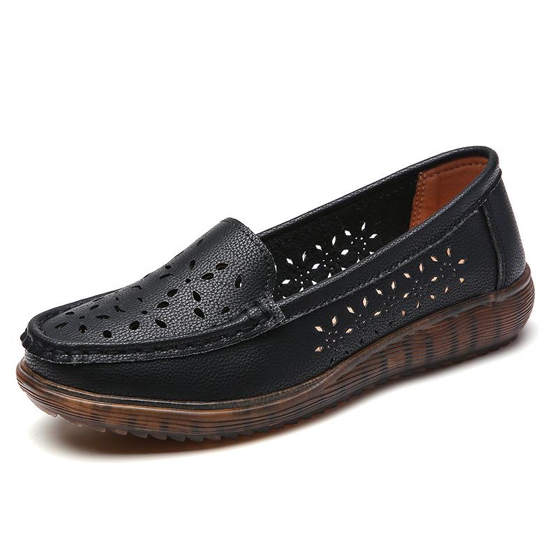 Women's Casual Mid-Heel Wedge Platform Shoes - Anti-Slip Leather for Spring/Autumn