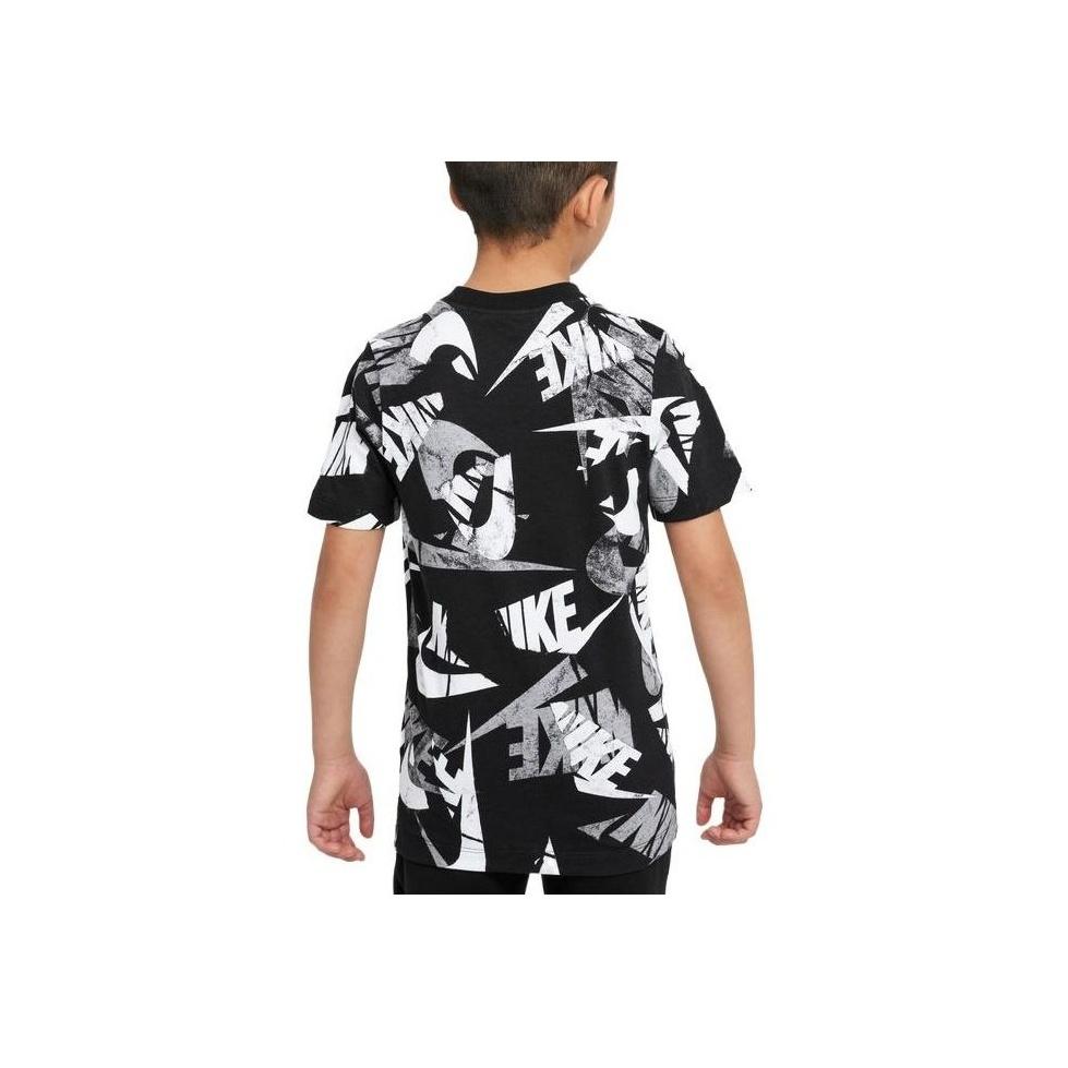 Nike Sportswear Letter Logo Print Round Neck Short Sleeve T-Shirt Kids Tops Black DO1816-010