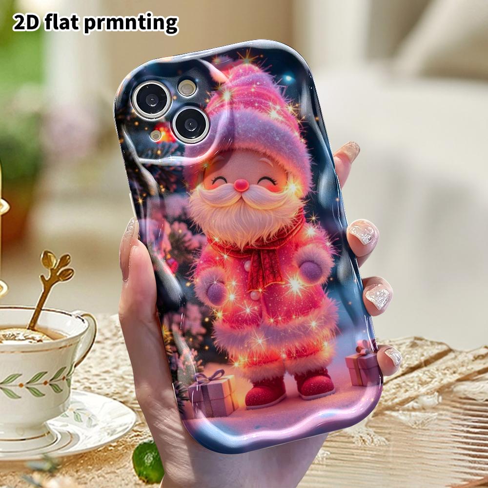 Phone case: 2D flat design suitable for iPhone 18 17 16 15 14 13 Pro protective case, pink Santa Claus, perfect Christmas and Halloween festive gift