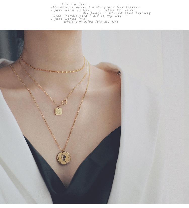 Gold Heart Letter Coin Necklace - Retro European American Style for Women