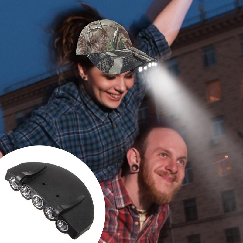 Head Lamps 5 LED Hat Brim Light With Batteries Water Resistant Lightweight Headlamp For Night Fishing Hunting Hiking