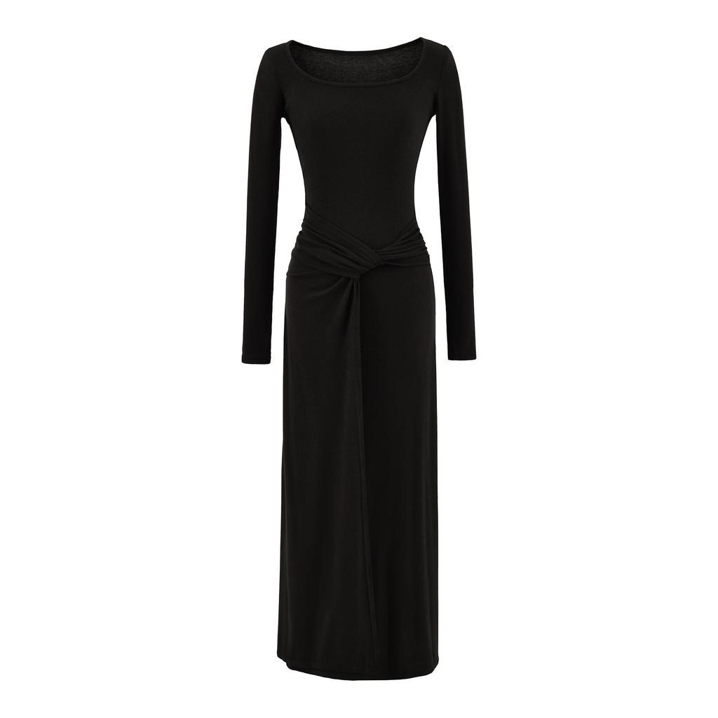 Elegant Slim Fit Two-Piece Style Long Sleeve Bodycon Dress with Waist Tie - New Autumn Collection