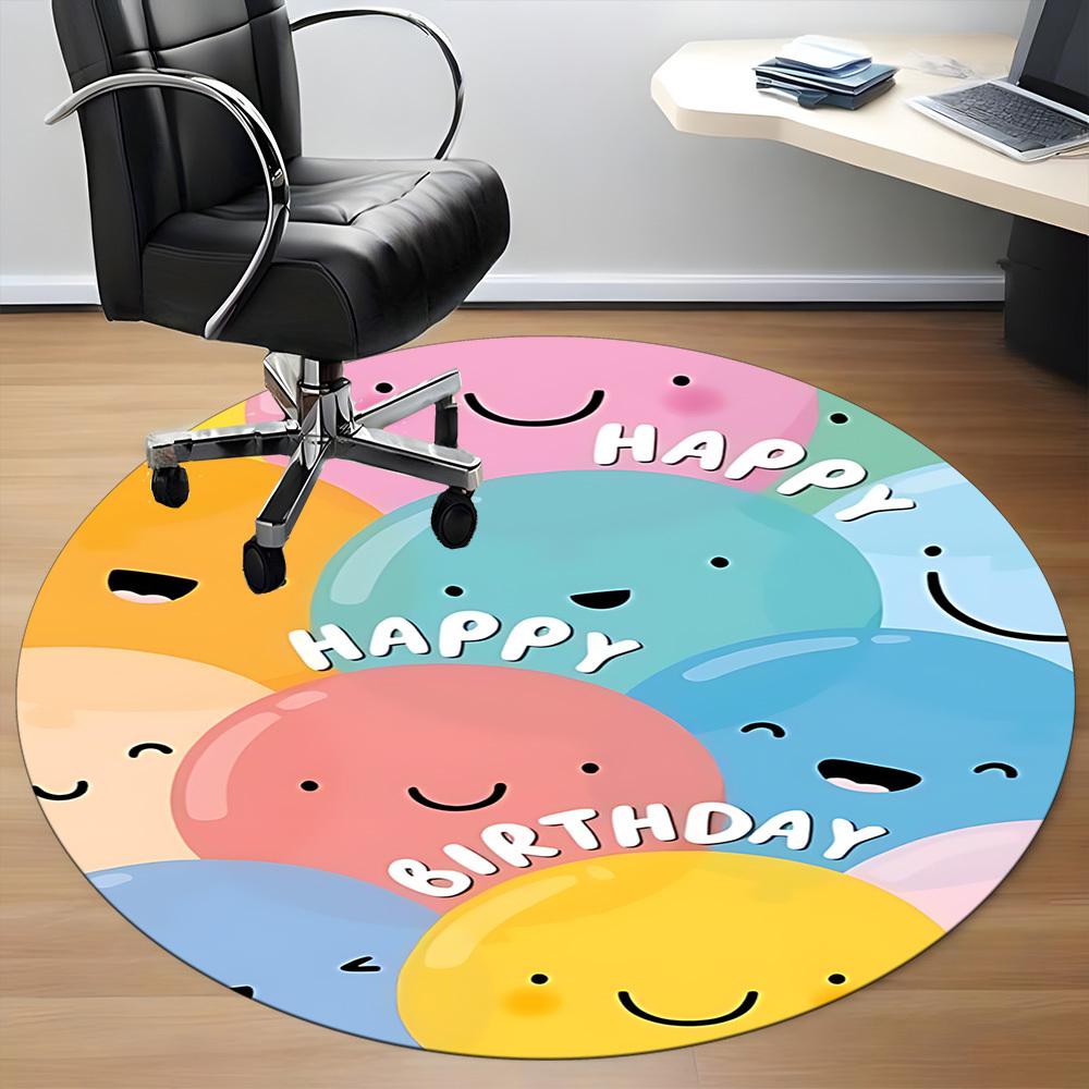 1pc Happy Birthday Office Round Area Rug, Indoor Mat Suitable ForOffice, Under Office Chairs Bedroom Living Room Home Decor, Room Deco D024