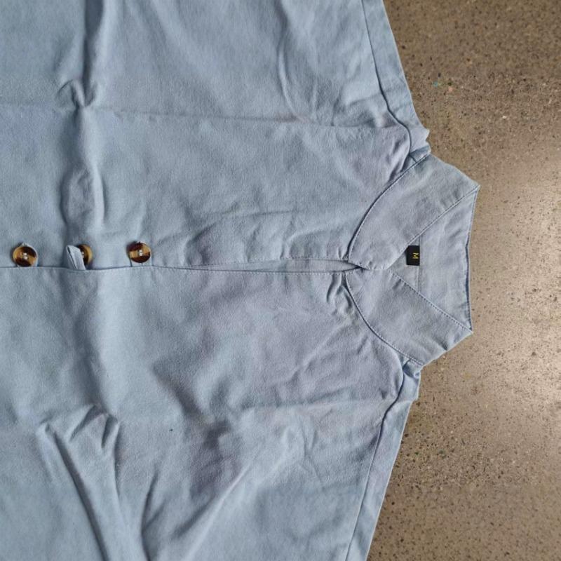 Men Vintage Button Stand Collar Short Sleeve Casual Cotton Summer Shirt