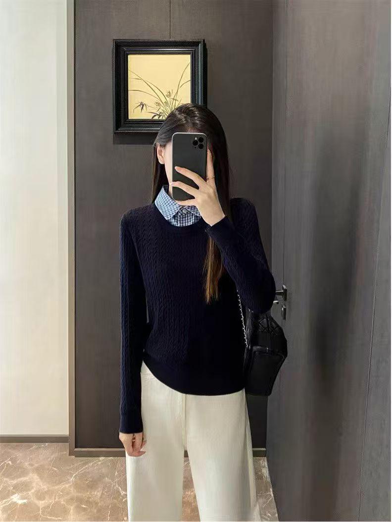 

1230-20 Little Grain Series Fine Wool Faux Two-Piece Sweater XL темно-синий