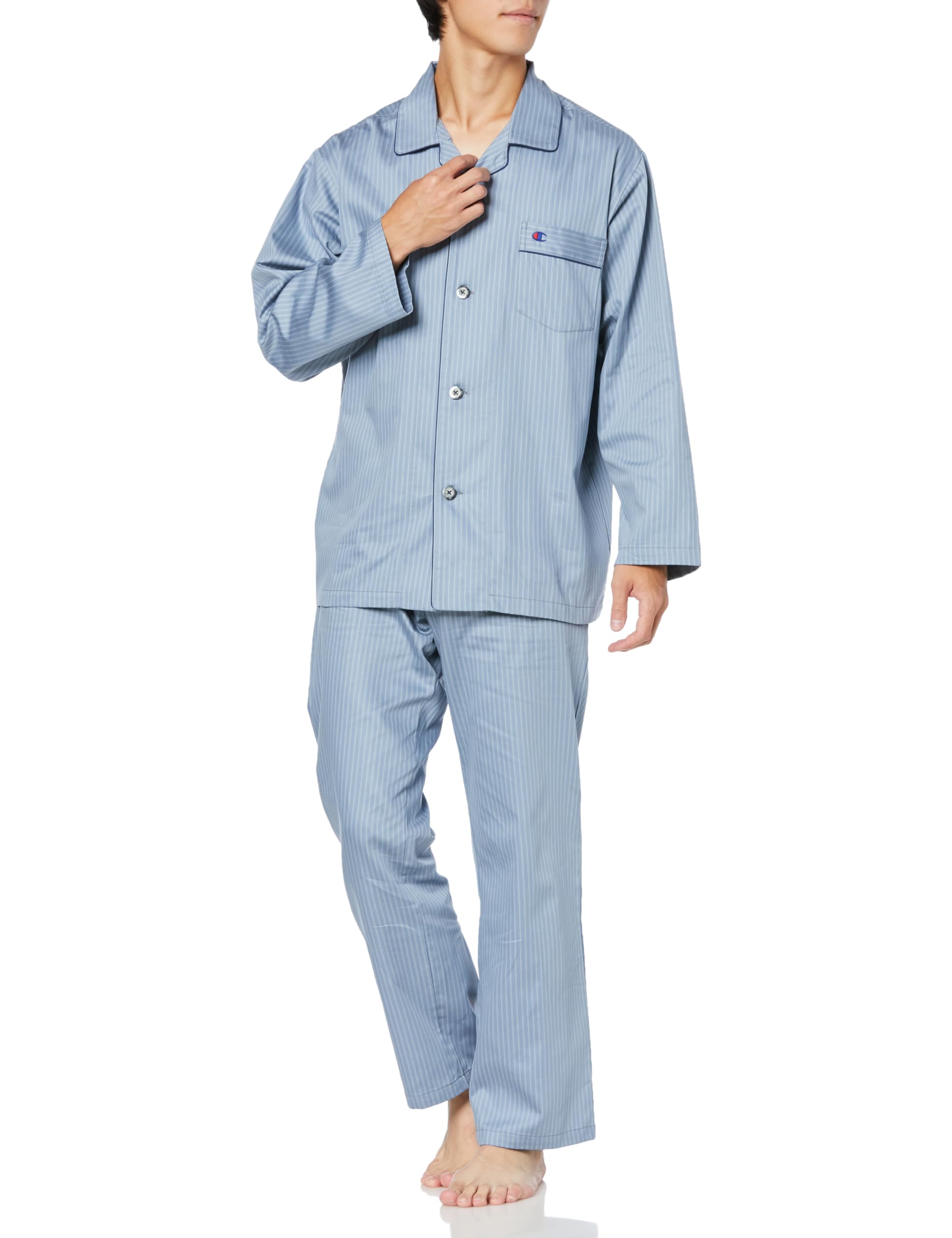 

Room Wear Cotton Long Sleeve Long Pants Satin [Champion] 100% Yarn-dyed Men s Blue-Gray сине серый