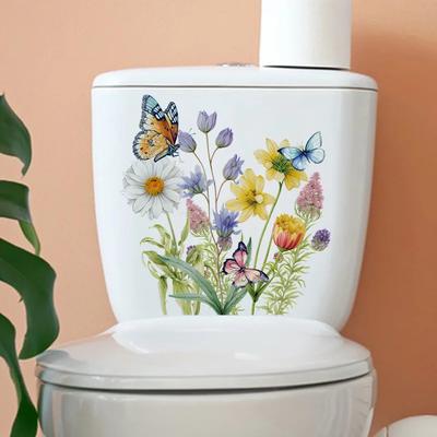 Grüne Blätter Blumen Wandaufkleber Selbstklebend Badezimmer WC Toilette Aufkleber Abnehmbare Blume Heimdekoration Aufkleber