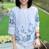 ZANZEA Women Casual Round Neck 3/4 Sleeve Floral Print Stripe Blouse