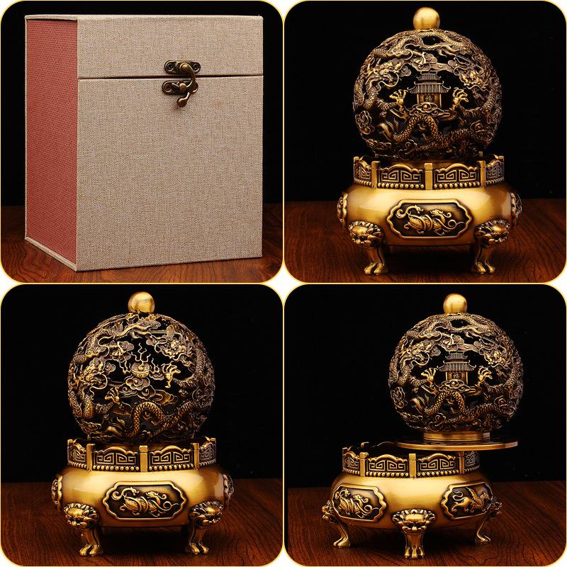 Brass Hollow Nine Turns Qiankun Incense Burner Office Home High-end Decoration Metal Handicraft Incense Pure Copper Ornament