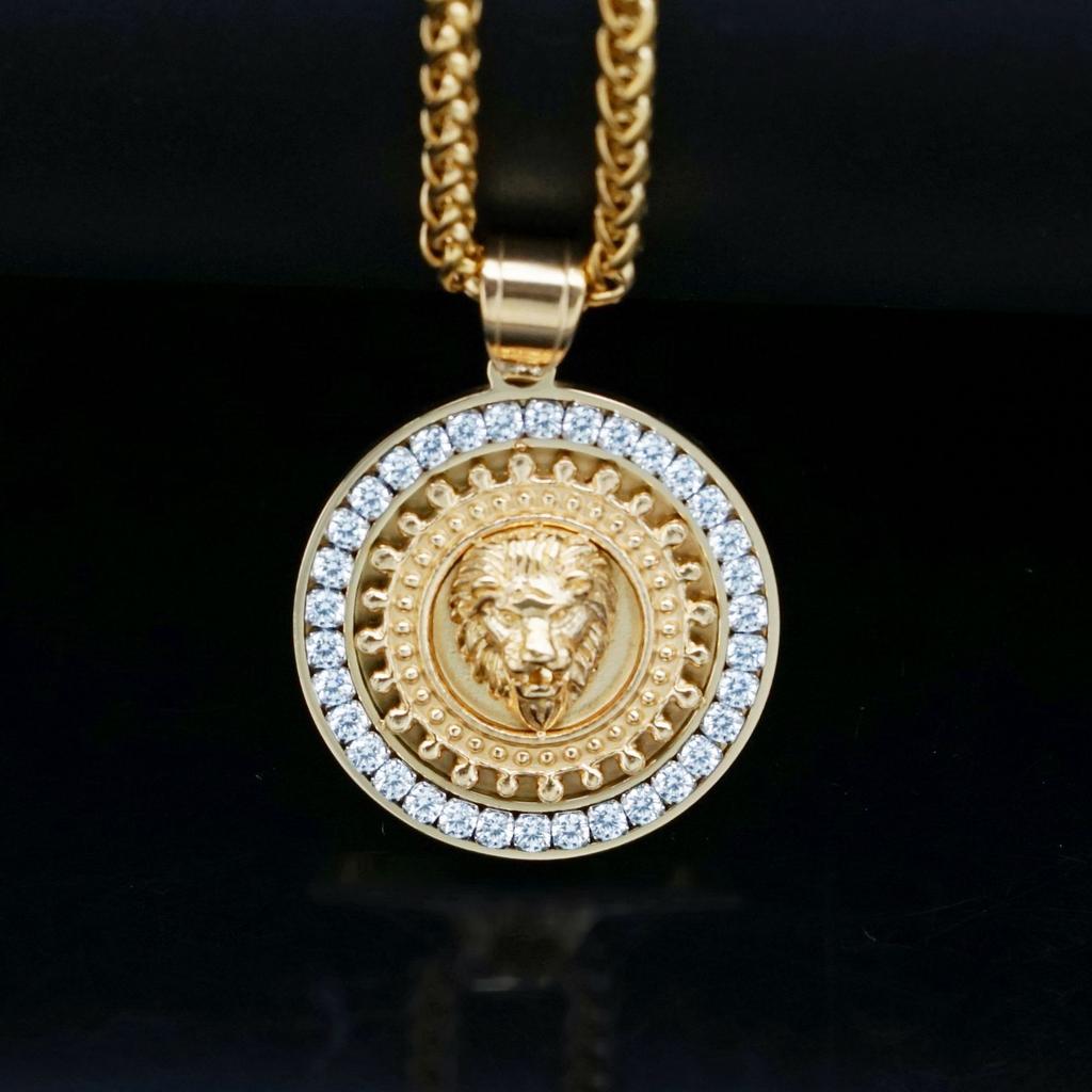 Hip Hop Lion Head Pendant Necklace with Rhinestone Fashion Men Stainless Steel for Boy Best Gifts Fashion Accessories Jewelry