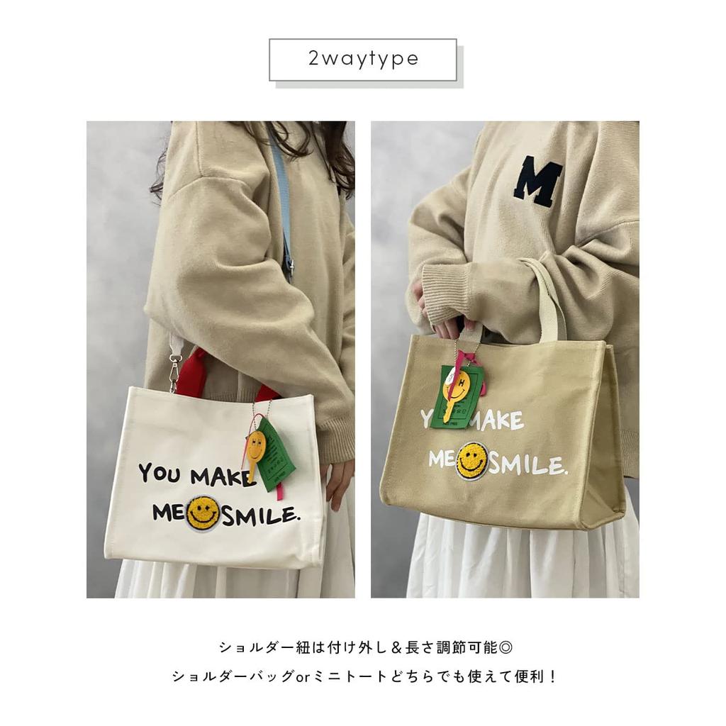 Tote Bag 2way Canvas Shoulder Crossbody Smile Shoulder Cotton Lunch Bag Large Capacity Lightweight Bag [DIVA Rose] Mother's (White)