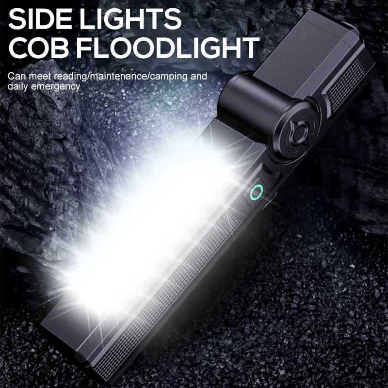 Powerful COB Flashlight Handheld Folding Lamp Camping Working Torch with Magnet Car Inspection Outdoor Red Warning Flash Lights