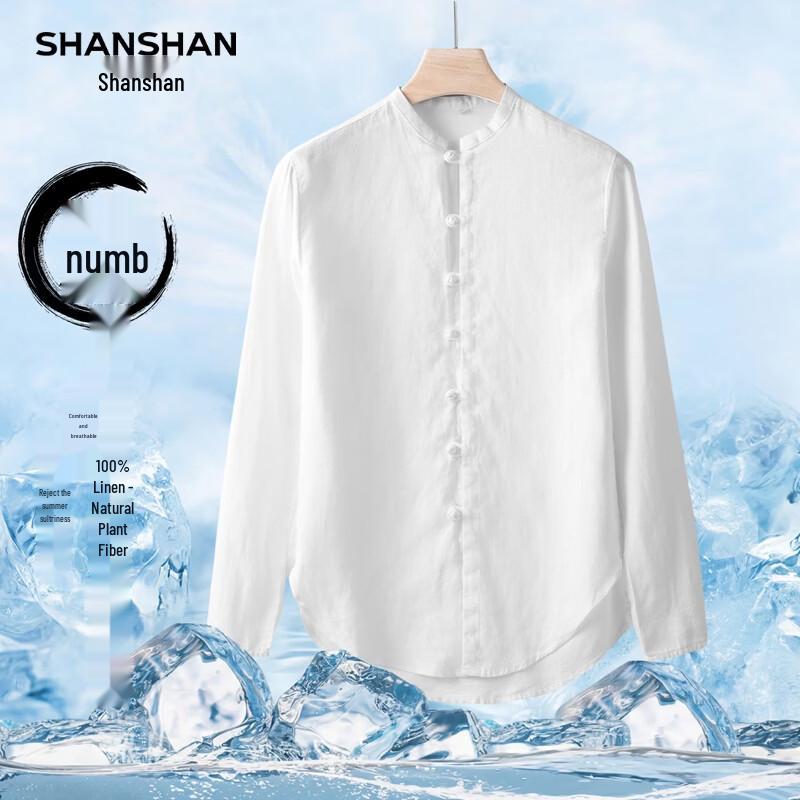 

SHANSHAN Men s Pure Linen Wrinkle Long-Sleeve Shirt XL