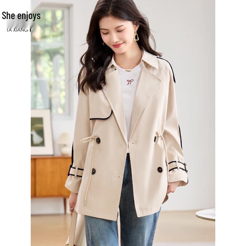 Женский весенне-осенний тренч с кулиской на талии L (Fits 105-120 jin)