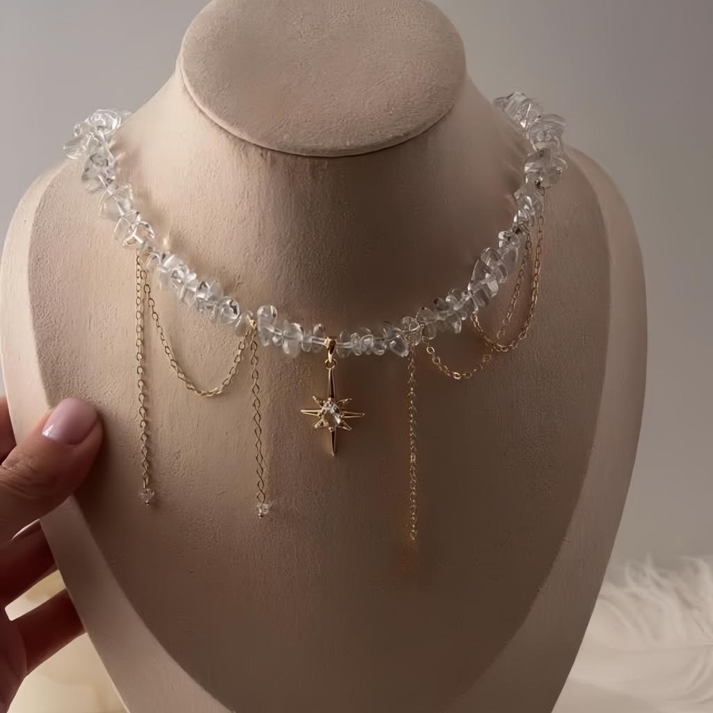 Nuova Collana con Perline a Forma di Cuore Y2K Donna Boho Cristallo Classe Ghiaia Catena Clavicola Choker Cool Y2K Gioielli di Moda Raffinati