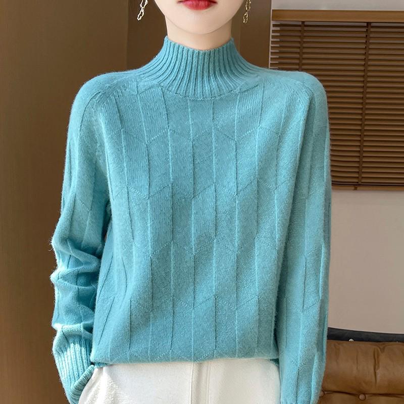 Thick Knit Half-High Collar Wool Sweater - Loose Fit Pullover