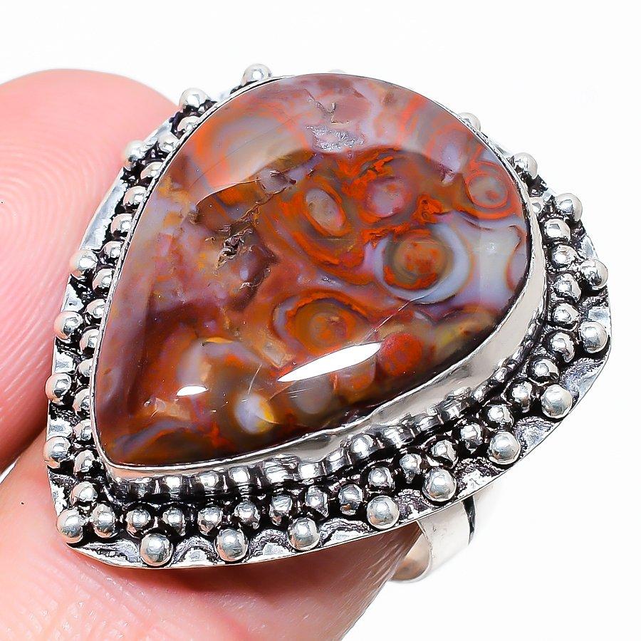 

Ювелирное кольцо из стерлингового серебра 925 пробы с ископаемым драгоценным камнем, размером 9 K1i29