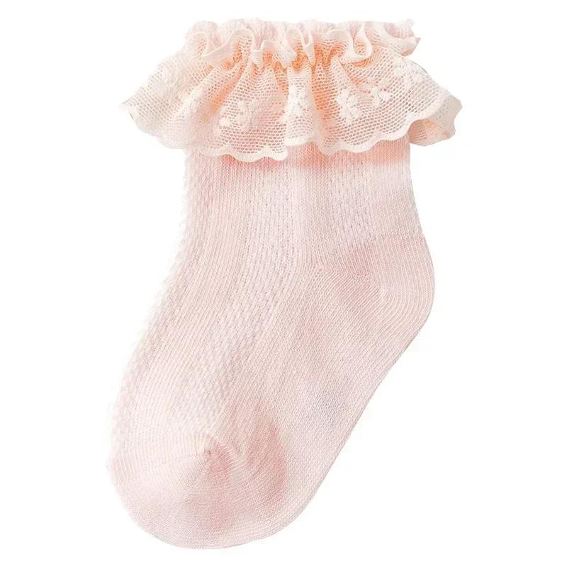 Korean Baby Ruffle Socks Solid Color Cotton Breathable Mesh Socks for Baby Girls Newborn Infant Toddler Kids Socks 0-8years Old