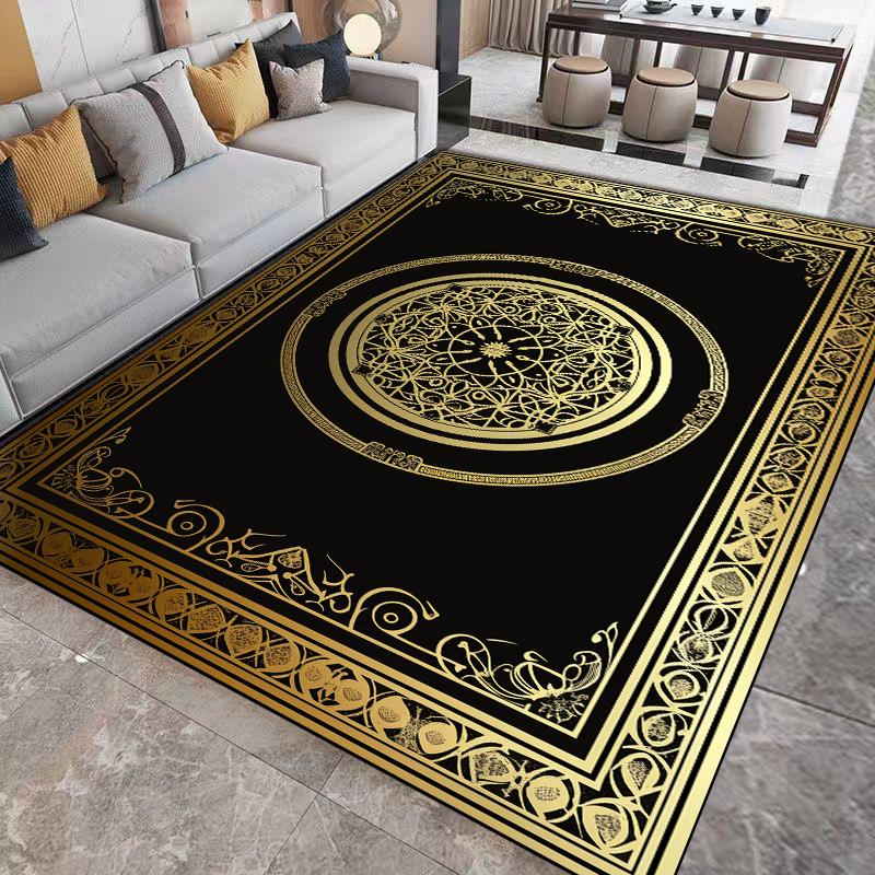 Luxury Living Room Carpets Golden Black Decoration Carpet Hotel Hall Sofa Floor Mat Soft Washable Room Decor Corridor Large Rugs