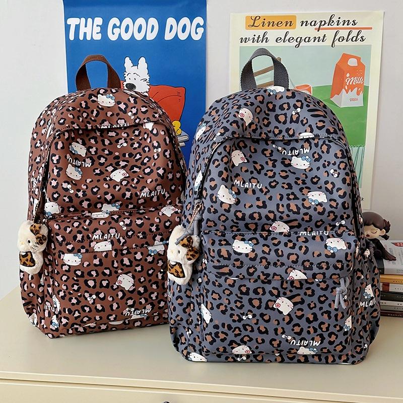 Schoolbag Korean version ins new high-value niche retro fresh leopard print backpack junior high school students lightweight travel backpack