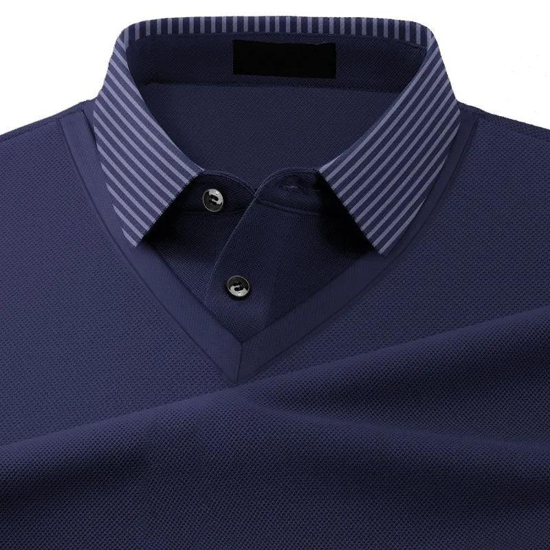 Herren Einfarbiges Patchwork-Kragen Kurzarm Polohemd