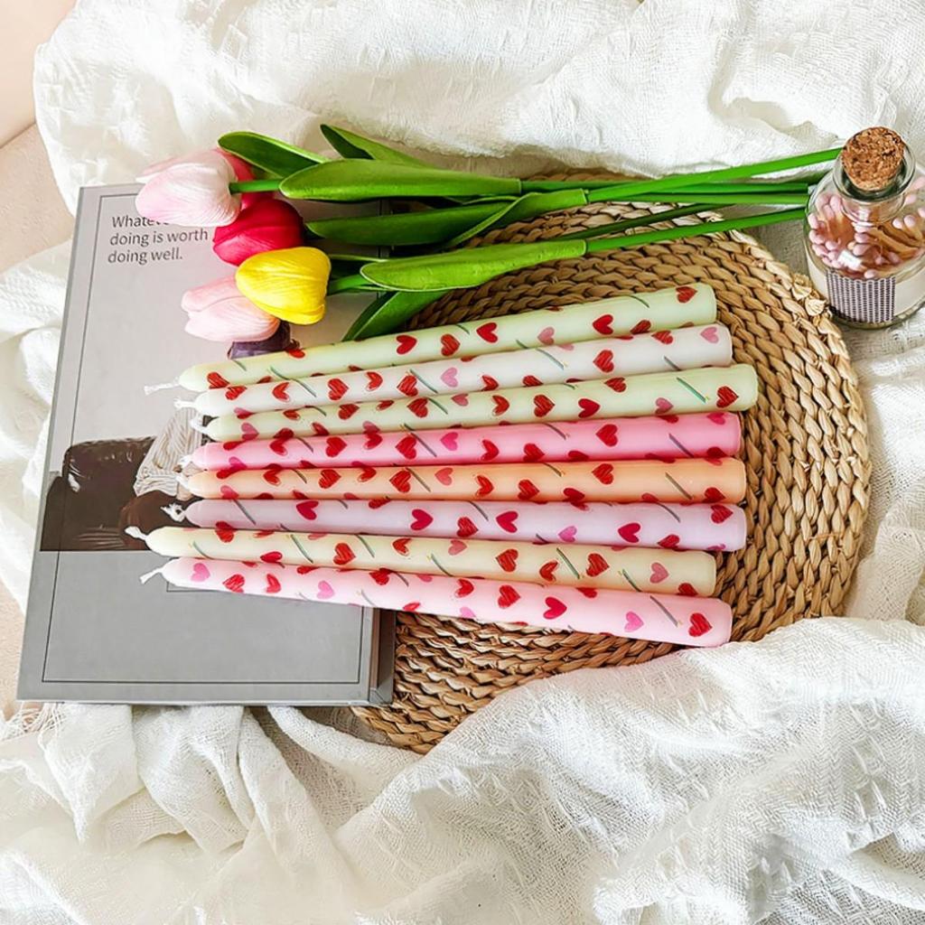 2Pcs Love Style Rich Colors Pattern Printing Smokeless Wedding Decoration Candlelight Dinner Long Candle Decoration Supplies