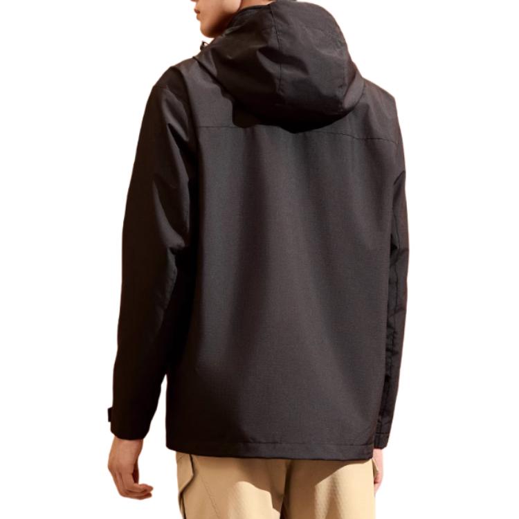 Anta Three-In-One Two-Piece Detachable Hooded Solid Color Zipper Warm Waterproof Jacket Men Outerwear Black 152447629-5