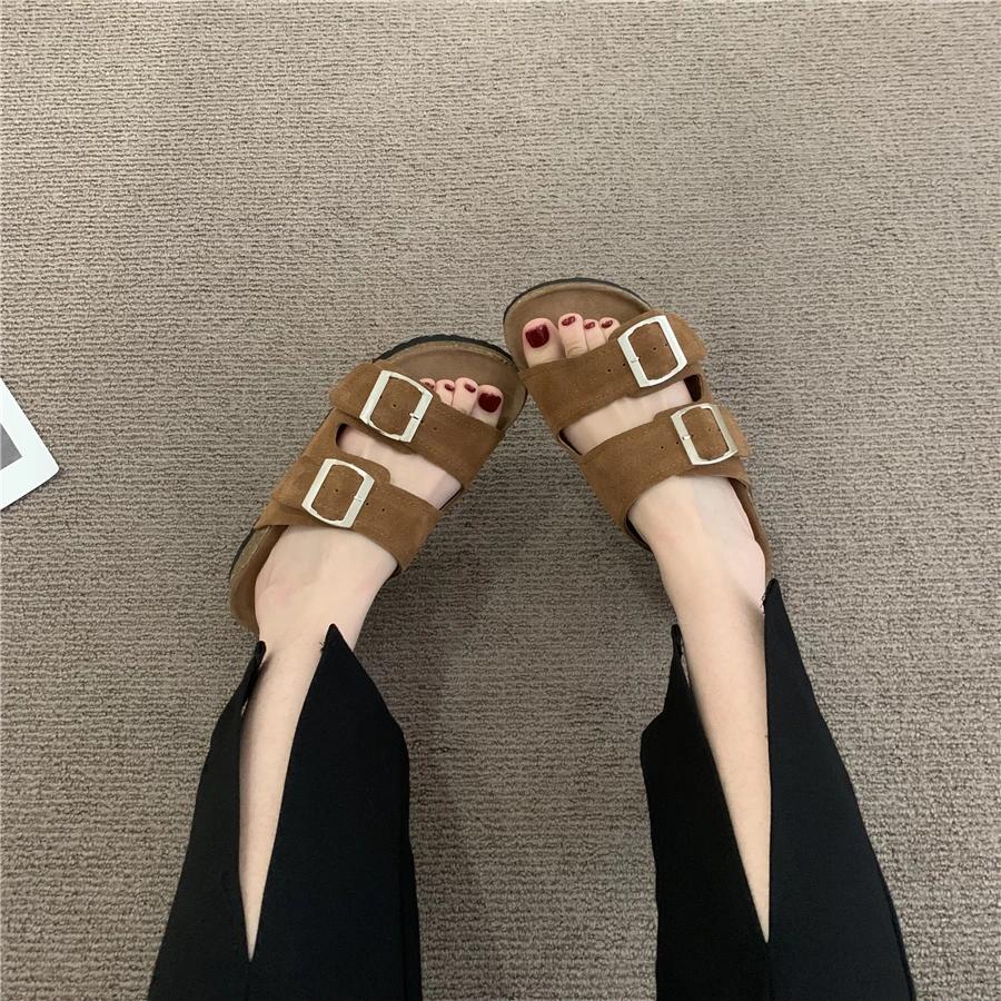 fashion 2024 Hot Sale Shoes for Women Plus Size Women's Slippers Fashion Belt Buckle Casual Slippers Women Summer Peep Toe Flat Slippers