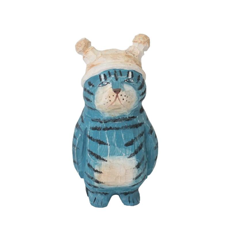 Wooden Cat Figurine Craft Gift For Home Office Decor Collectors Gift