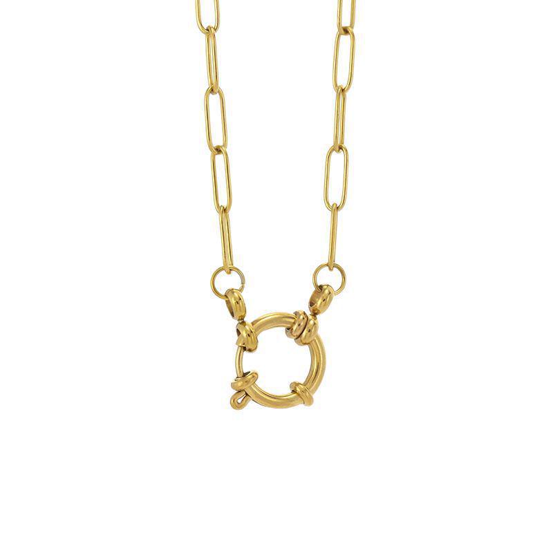 Spring Clasp Gold-Plated Stainless Steel Pendant Necklace - Versatile Light Luxury Fashion for Women