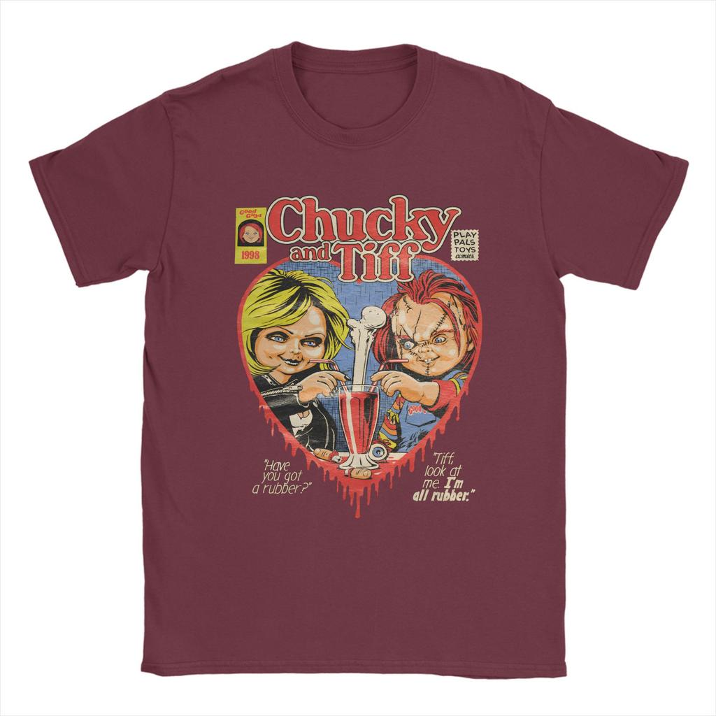 Horror Chucky and Tiffany T Shirt  Hippie T-Shirts Short Sleeve Vintage Tops Summer Cotton O-Neck Oversize Clothing