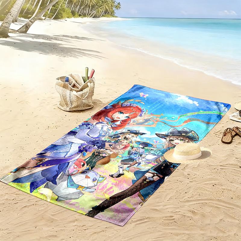 Genshin Impact Poster Print Beach Towel, Large Soft Quick Dry Towel for Beach Camping Swimming