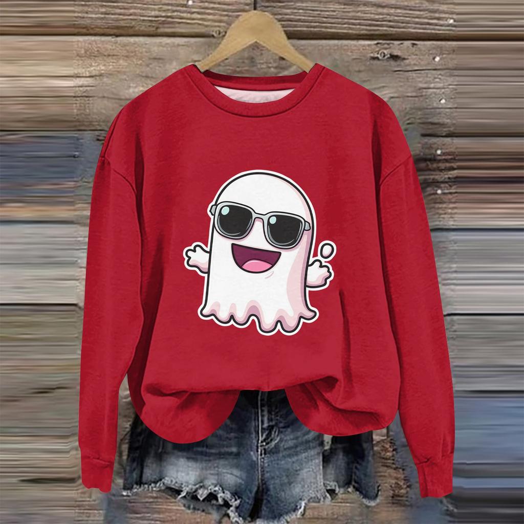 Women's Fashion Long Sleeve Halloween Print Round Neck Sweater Top