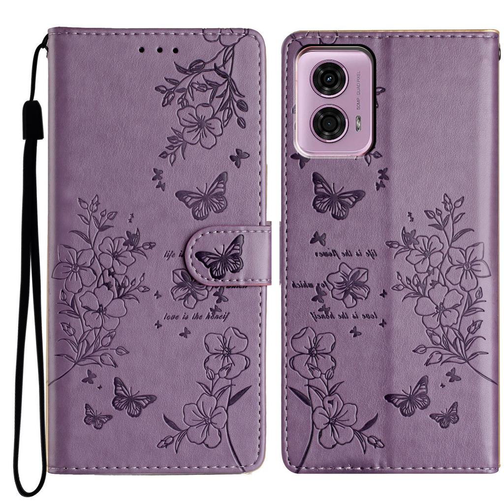 For Motorola Moto G45 5G/G34 5G Stand Case Butterfly Floral Imprint Leather Wallet Phone Cover